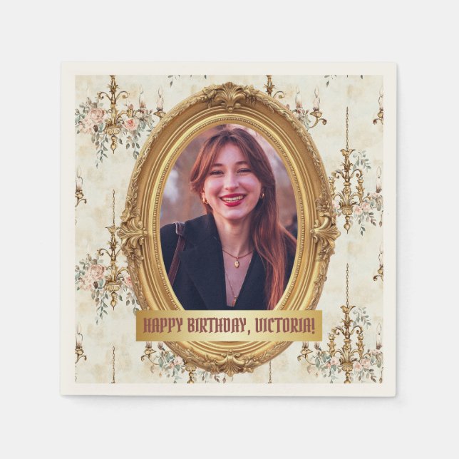 Photo Rococo Soft Renaissance Gold Birthday Party  Napkin (Front)