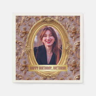 Photo Rococo Soft Renaissance Gold Birthday Party Napkin