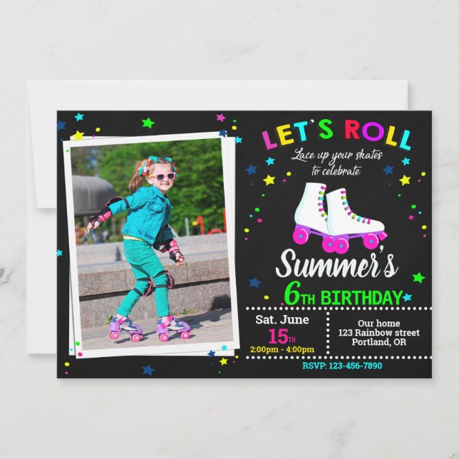 Photo Roller skate birthday invitation Sk8 party (Front)