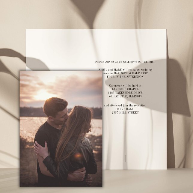 Photo Romance Wedding Invitation (Romantic wedding or engagement photo with simple invitation on reverse.)