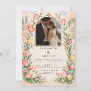 Photo Romantic Watercolor Tulip Wedding Invitation