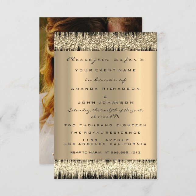 Photo Rose Engagement Wedding Faux Gold Sepia Invitation (Front/Back)