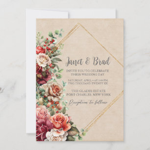 Photo Rose Floral Eucalyptus QR Code Wedding Invitation