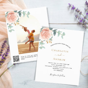 Photo rose floral photo QR RSVP wedding invitation