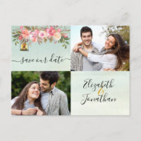 Photo Rose Gold Coral Floral Green Watercolor