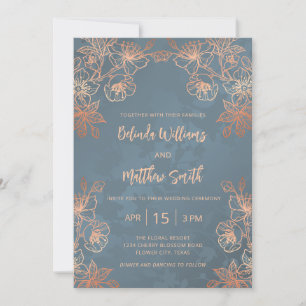 Photo Rose Gold Dusty Blue Wedding Invitation