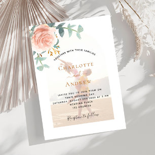 Photo rose gold floral greenery photo arch wedding invitation