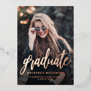 Photo Rose Gold Foil Graduation Announcement 