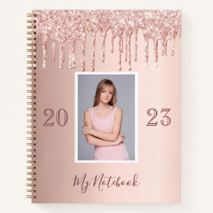 Photo rose gold glitter drips glam girly diary notebook