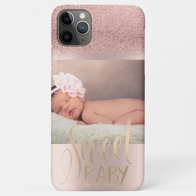Photo Rose Gold Glitter Ombre Sweet Baby Case-Mate iPhone Case (Back)