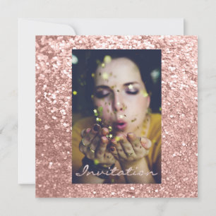 Photo Rose Gold GlitterBridal Sweet16th Graduation Invitation