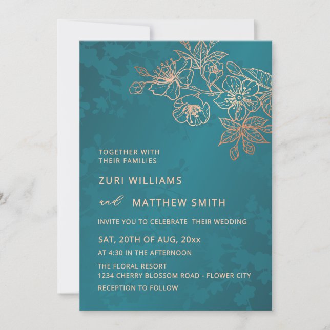 Photo Rose Gold Jewel Tone Wedding Invitation (Front)