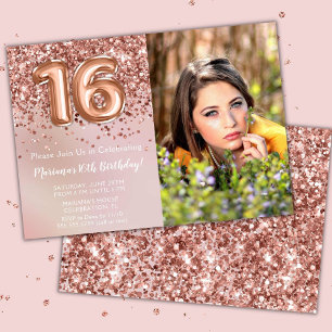 Photo Rose Gold Kids Girl 16th Birthday Party Invitation