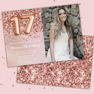 Photo Rose Gold Kids Girl 17th Birthday Party Invitation