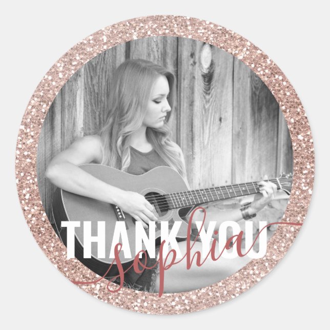 Photo Rose Gold Round Trendy Graduation Thank You Classic Round Sticker (Front)