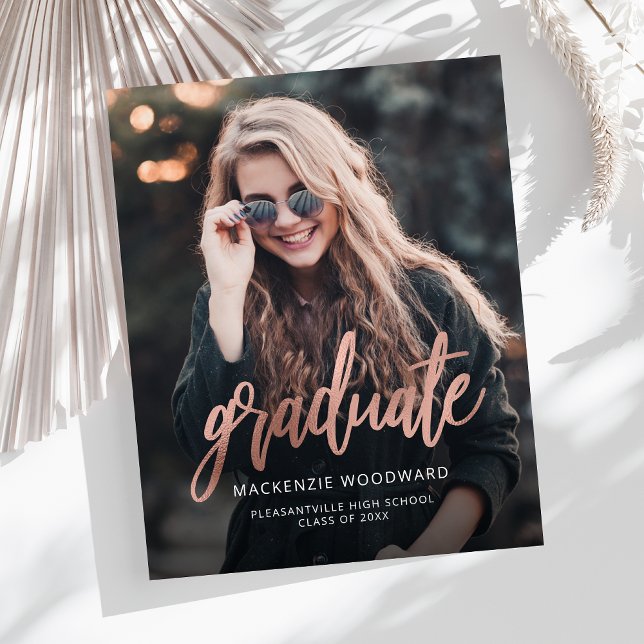 Photo Rose Gold Script Graduation Announcement (Creator Uploaded)