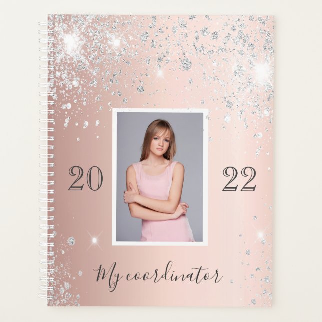 Photo rose gold silver glitter appointment 2025 planner (Front)