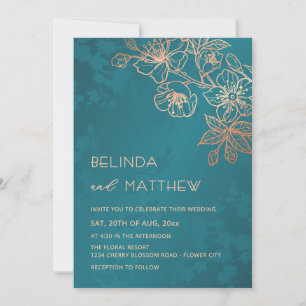 Photo Rose Gold Teal Wedding Invitation