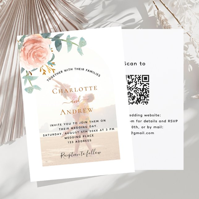 Photo rose photo arch QR RSVP luxury wedding Invitation (Creator Uploaded)