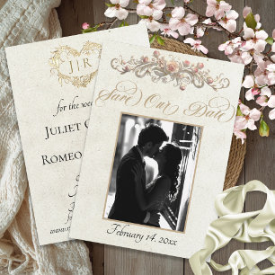 Photo, Roses & Monogram - Cream Save The Date