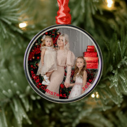 Photo Round Christmas Ornaments, Custom Holiday Metal Tree Decoration