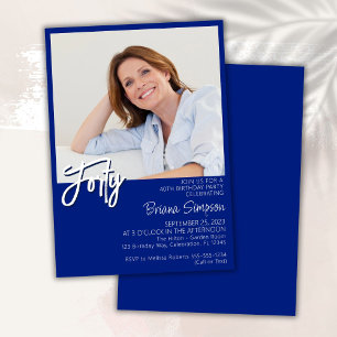 Photo Royal Blue 40th Birthday Invitation