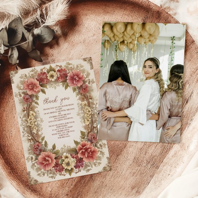Photo Royal Victorian Floral Bridal Shower Thank You Card (Creator Uploaded)