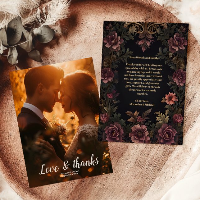 Photo Royal Victorian Floral Gothic Wedding Thank You Card (Creator Uploaded)
