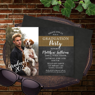 Photo Rugged Charcoal   Burlap Graduation Party Invitation