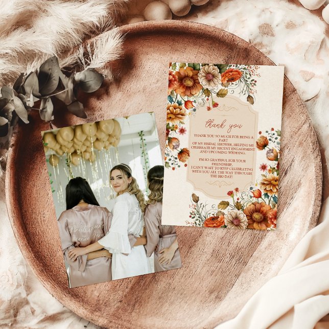 Photo Rust Terracotta Flowers Bridal Shower Thank You Card (Creator Uploaded)