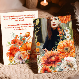 Photo Rust Terracotta Flowers Graduation Announcement