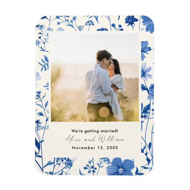 Photo Rustic Blue Wildflower Save the Date Magnet (Vertical)