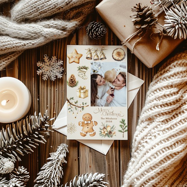 Photo Rustic Botanical Christmas Holiday Card (Creator Uploaded)
