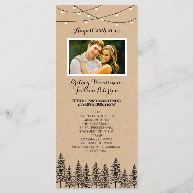 Photo Rustic Evergreen Pine Tree Wedding Programs Programme (Front)