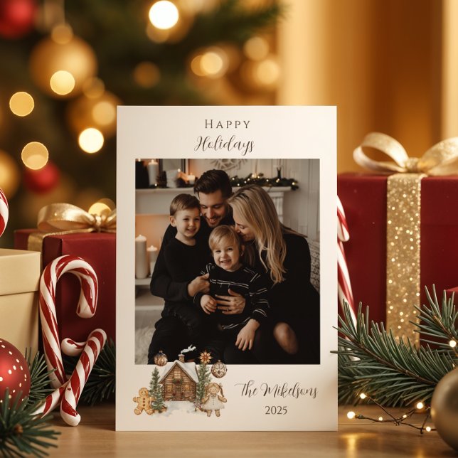 Photo Rustic Gingerbread Cabin Christmas Holiday Card (Creator Uploaded)