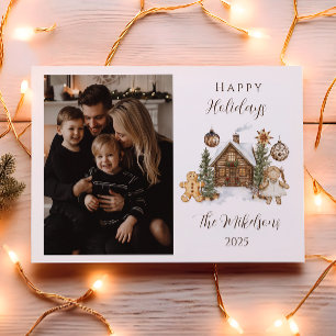 Photo Rustic Gingerbread Cabin Christmas Holiday Card