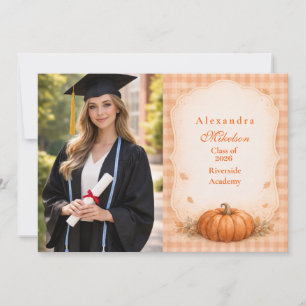 Photo Rustic Gingham Pumpkin Fall Graduation Announcement