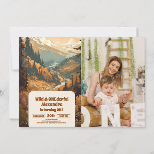 Photo Rustic Mountain Forest 1st Birthday Invitation