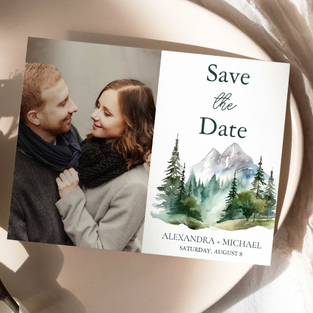 Photo Rustic Mountain Forest Evergreen Tree Weddin Save The Date (Creator Uploaded)