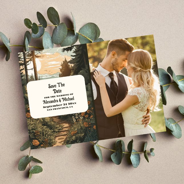 Photo Rustic Mountain Forest Evergreen Wedding Save The Date (Creator Uploaded)