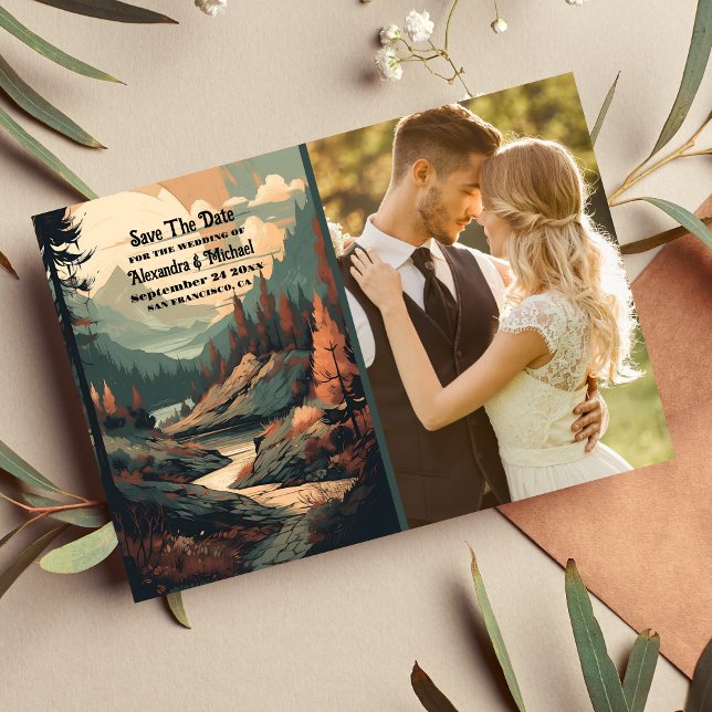 Photo Rustic Mountain Forest Evergreen Wedding Save The Date (Creator Uploaded)