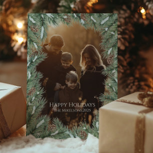 Photo Rustic Pinecone Family Christmas Holiday Card