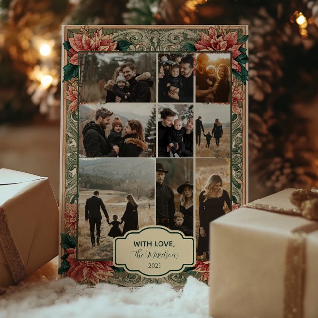 Photo Rustic Poinsettia Christmas Holiday Card (Creator Uploaded)