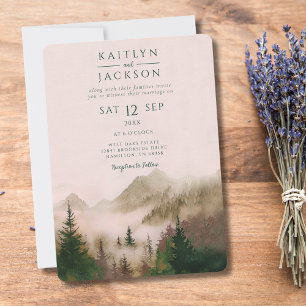 Photo Rustic Watercolor Mountain Wedding Invitation