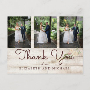Photo Rustic Wood Floral  Wedding Modern Thank You Postcard