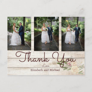 Photo Rustic Wood Floral Wedding Thank You Postcard