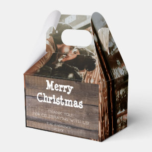 Photo Rustic Wood Merry Christmas Holiday Party Favour Box