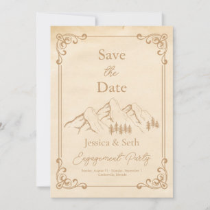 Photo Rustic Woods Mountain Sketch Engagement Save The Date