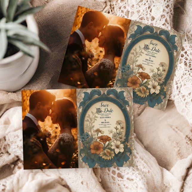 Photo Sage Green Art Nouveau Alphonse Mucha Weddin Save The Date (Creator Uploaded)