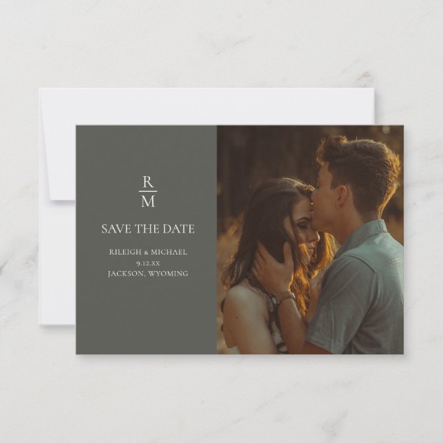 Photo Sage Green Boho Monogram Save the Date (Front)